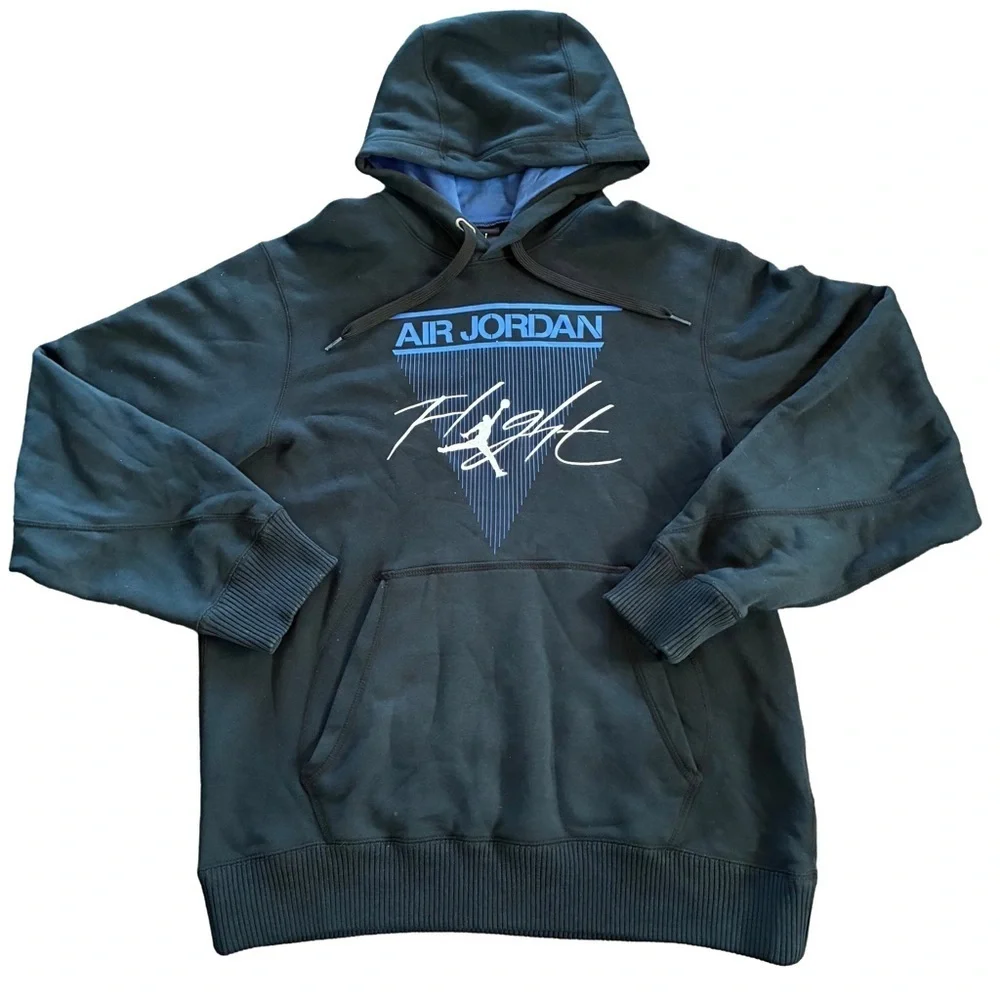 Nike Air Jordan Flight Pullover Hoodie Men’s Medium Black & Blue Sweatshirt